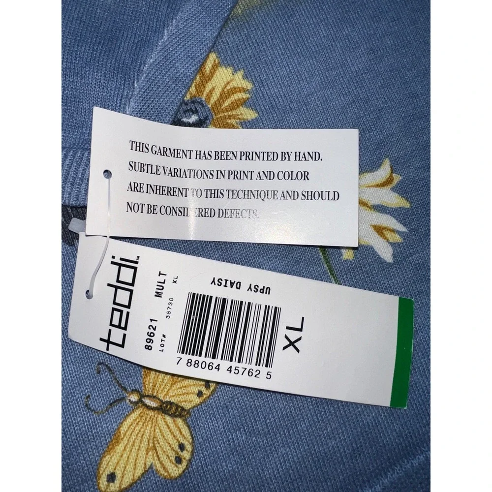 Teddi Vintage Floral Butterfly Cardigan Sweater‎ XL Blue Yellow White Cotton